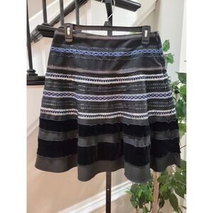 The Limited Black Velvet Metallic Stretch Embroidered Side Zipper Mini Skirt S
